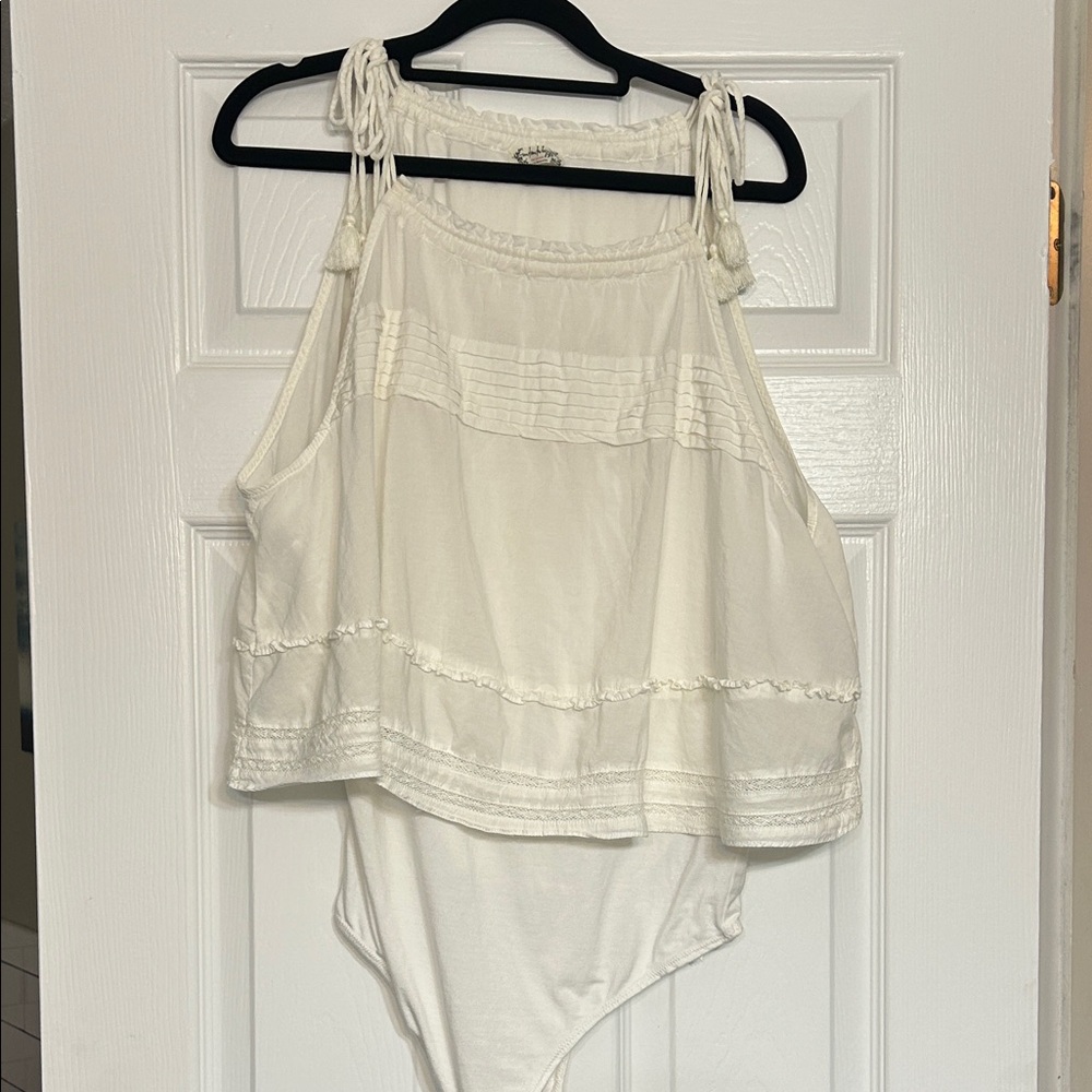 Free People Cream Layered Halter Bodysuit